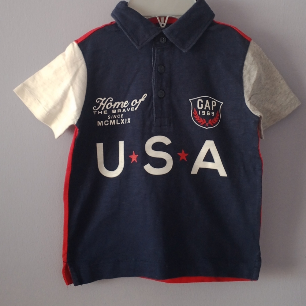 GAP Kids Navy and White USA Polo Shirt